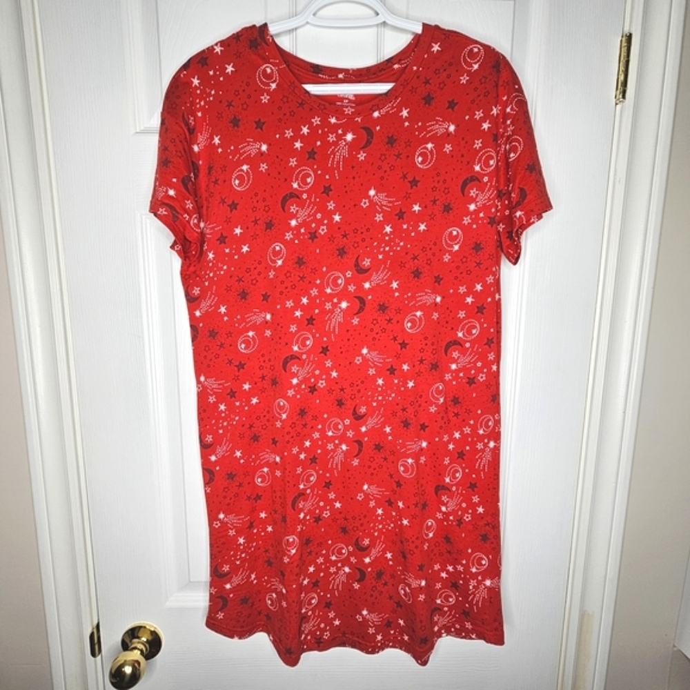 NWOT George Women's Red Celestial Stars Moon Pajama Sleep Shirt Size S Cotton